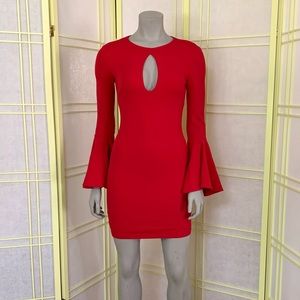 Bebe Keyhole Bell Sleeve Red Bodycon Valentine’s Day Dress XS